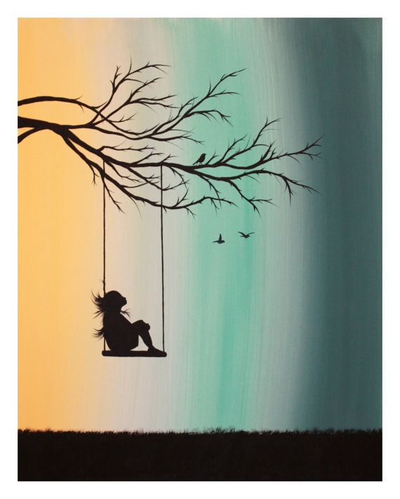 570x711 Original Abstract Acrylic Painting Canvas Peppermint Swing Girl - Painting Girl On Swing