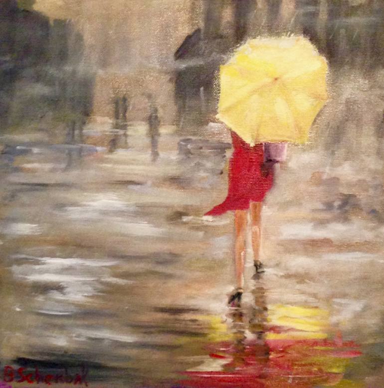 770x777 Saatchi Art Girl With A Yellow Umbrella 3sold Painting By Bill - Painting Girl With Umbrella