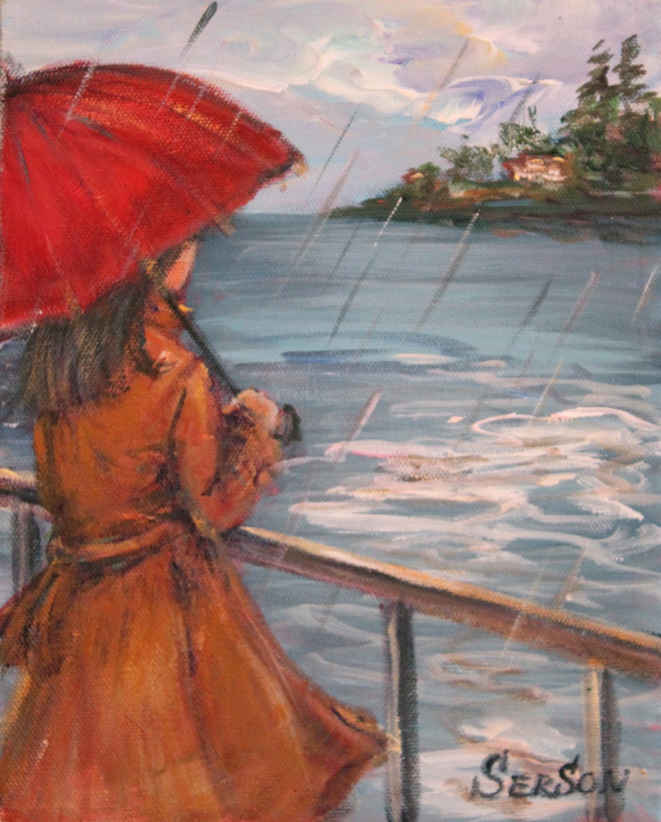 1286x1600 Serson Art Girl With Red Umbrella - Painting Girl With Umbrella