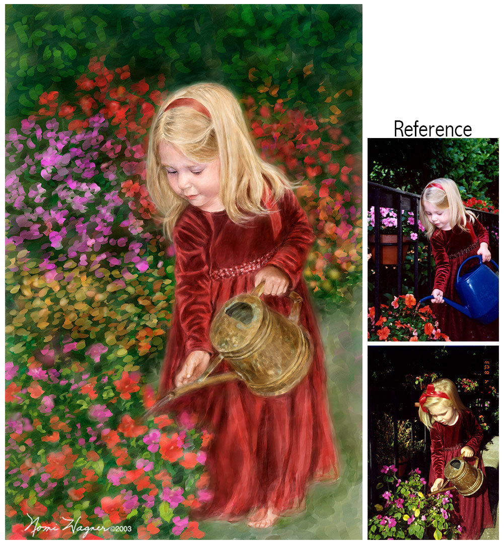 1001x1080 Portrait Painting Of Children, Watercolor Portraits, Portrait - Painting Girl With Watering Can