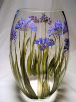 150x200 Agapanthus Or Lily Of The Nile Hand Painted Clear Glass Vase - Painting Glass Vases