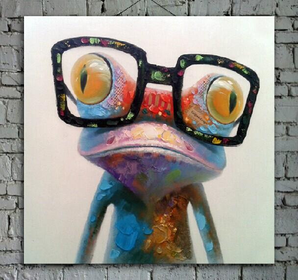 608x572 Hand Painted Animal Painting On Canvas Happy Frog With Glasses Art - Painting Glasses Frames