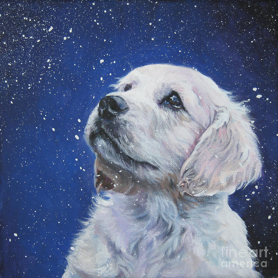900x900 Golden Retriever Pup In Snow Painting By Lee Ann Shepard - Painting Golden Retrievers