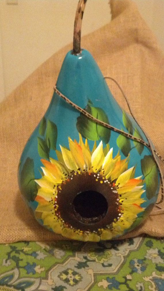 570x1011 Sunflower Gourd Birdhouse, Hand Painted Gourd House, Gourd - Painting Gourds