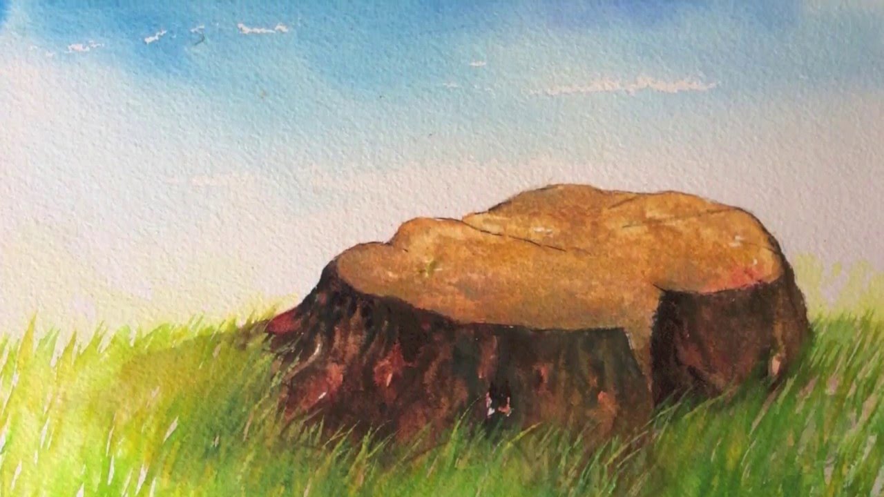 1280x720 Tree Stump Watercolor Tutorial Part 2, How To Paint Fast And Easy - Painting Grass In Watercolor