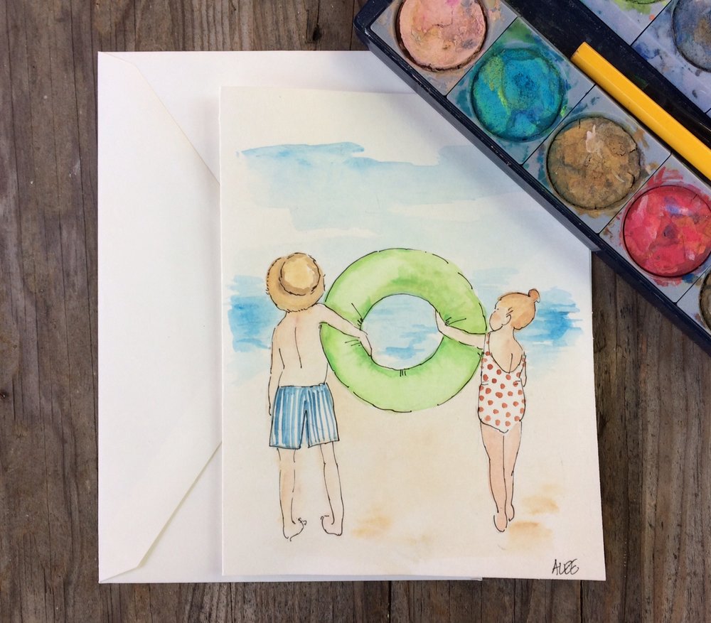 1000x877 Hand Painted Greeting Card. Original Watercolor Art. 5x7 Blank - Painting Greeting Cards In Watercolor