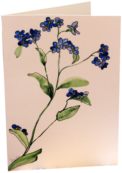500x705 Original Blue Forget Me Not Flower Watercolor Painting - Painting Greeting Cards In Watercolor
