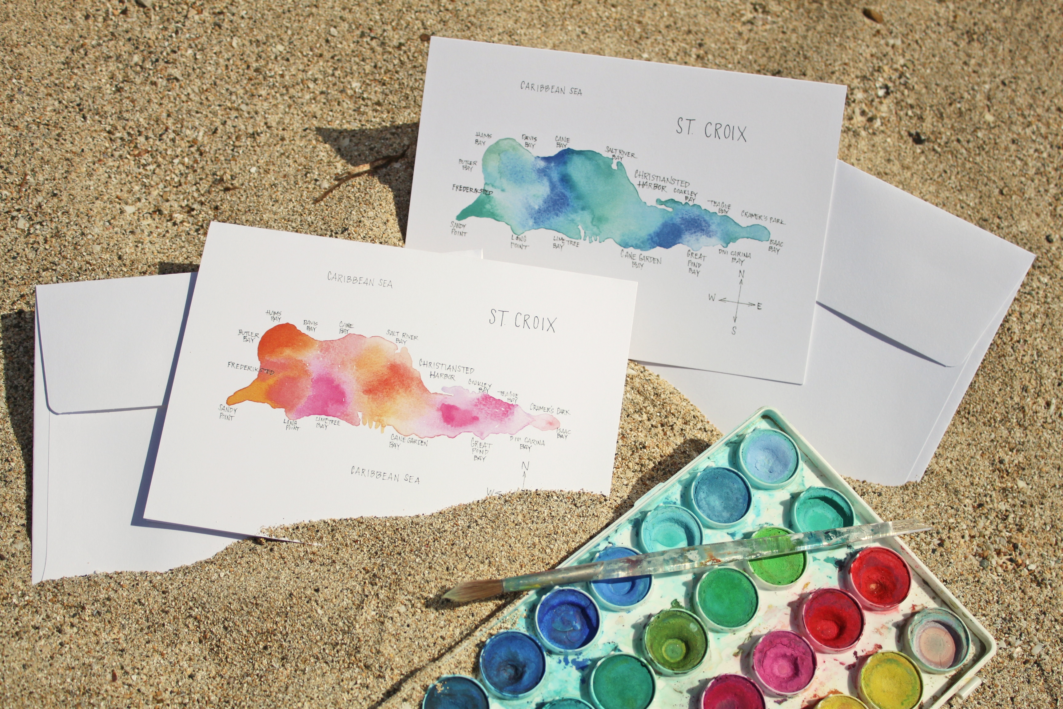 3456x2304 Watercolor Island Map Greeting Cards Us Virgin Islands - Painting Greeting Cards In Watercolor
