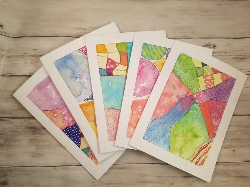 800x600 Watercolor Abstracts Original Art Greeting Cardspaintings Set - Painting Greeting Cards In Watercolor
