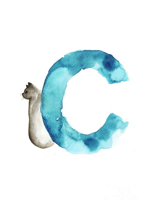 500x700 Watercolor Alphabet C Letter Abstract Cat Minimalist Painting - Painting Greeting Cards In Watercolor