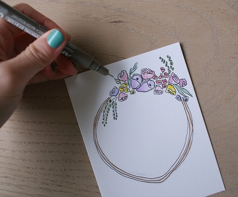 800x661 Watercolor Birthday Card With Floral Motif How To Paint - Painting Greeting Cards In Watercolor