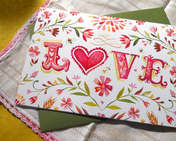 569x457 Colorful Greeting Card Of Original Watercolor Painting In Seven - Painting Greeting Cards In Watercolor