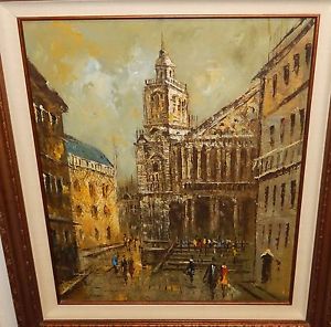 300x296 Hammer Paris Market Street Scene Original Oil On Canvas Large - Painting Hammer