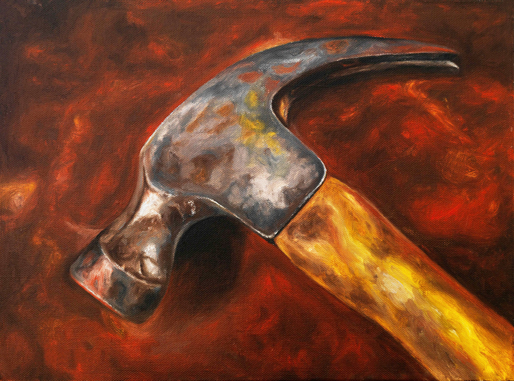 1000x742 Old Hammer Oil Painting My Father Was A Carpenter - Painting Hammer