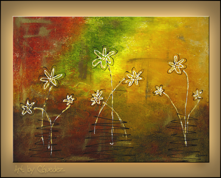 743x600 Colorful Abstract Paintings On Canvas Happy Daisies - Painting Happy