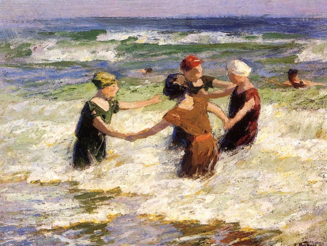 1106x833 Edward Henry Potthast A Happy Group Painting - Painting Happy