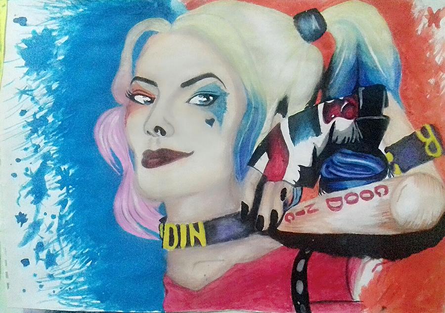 900x634 Harley Quinn Painting By Sandy Kawaii - Painting Harley Quinn