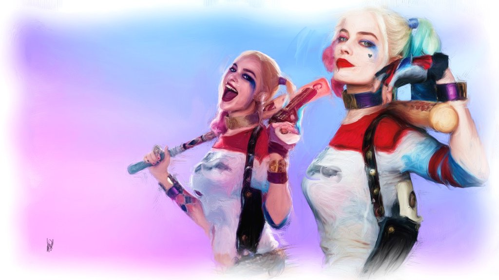 1024x576 Suicide Squad Harley Quinn Digital Painting By Lenalawliet - Painting Harley Quinn