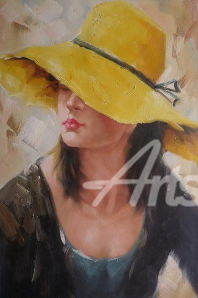 400x600 Women In Black Dress And Yellow Hat Oil Painting - Painting Hat