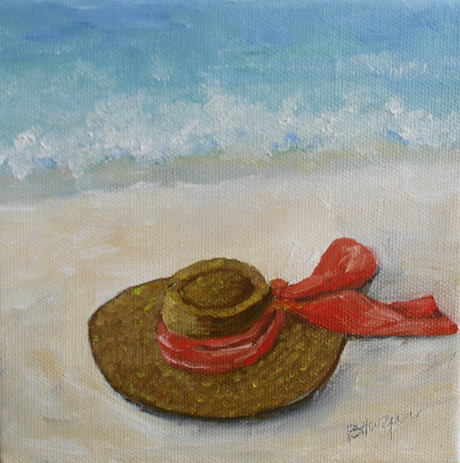 894x900 Beach Hat In The Sand Painting By Barbara Harper - Painting Hat