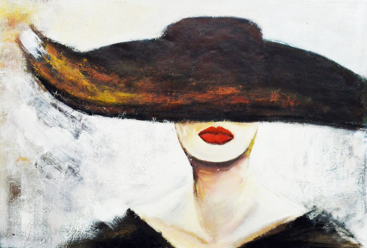 1280x868 Buy Woman With Hat Handmade Painting By Community Artists Group - Painting Hat