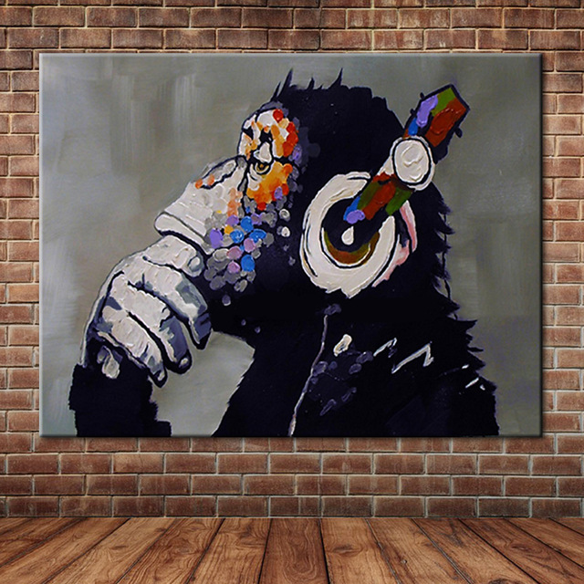640x640 Funny Dj Monkey With Headphones Listen Music Oil Painting - Painting Headphones