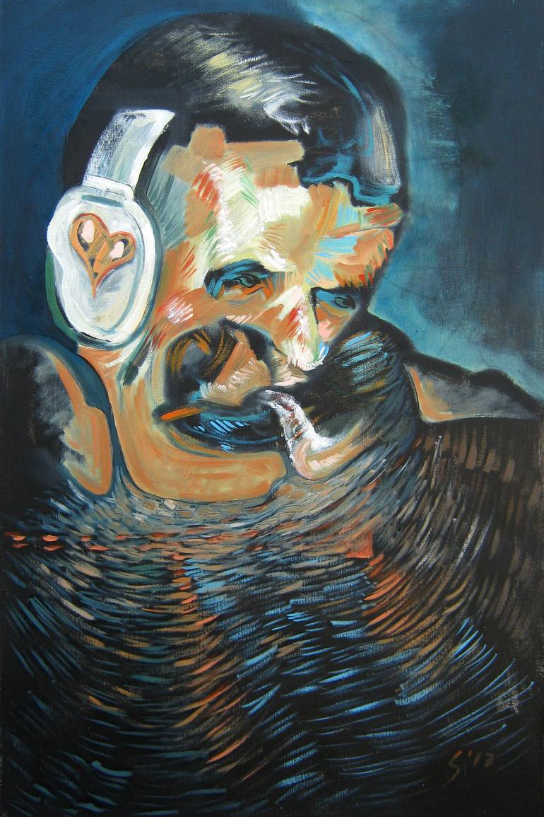 770x1155 Saatchi Art Van Gogh With Headphones Painting By Svetlin Kolev - Painting Headphones
