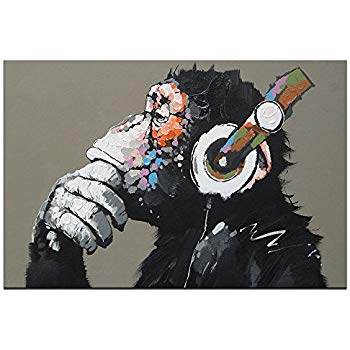 350x350 Dvq Art Framed Animal Music Gorilla Canvas Printed - Painting Headphones