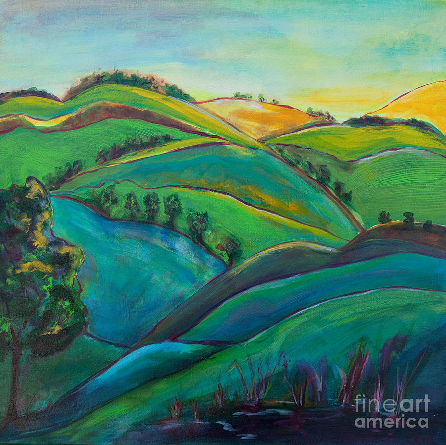 900x898 Rolling Hills Painting By Connie Rodriguez - Painting Hills