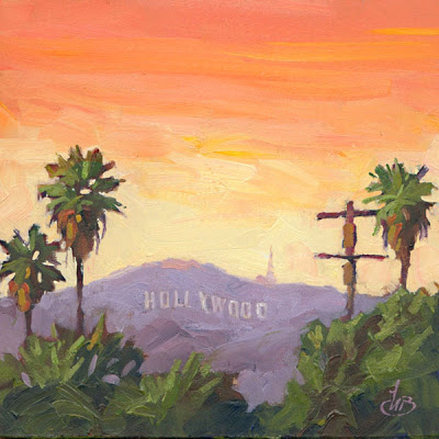 400x400 Tom Brown Fine Art Hollywood Sign And Palm Trees Oil Painting - Painting Hollywood