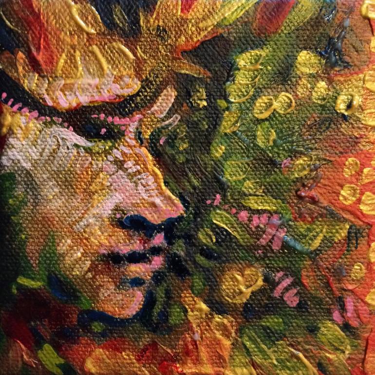 770x770 Saatchi Art Portrait In Dream Garden With Horns Painting By - Painting Horns