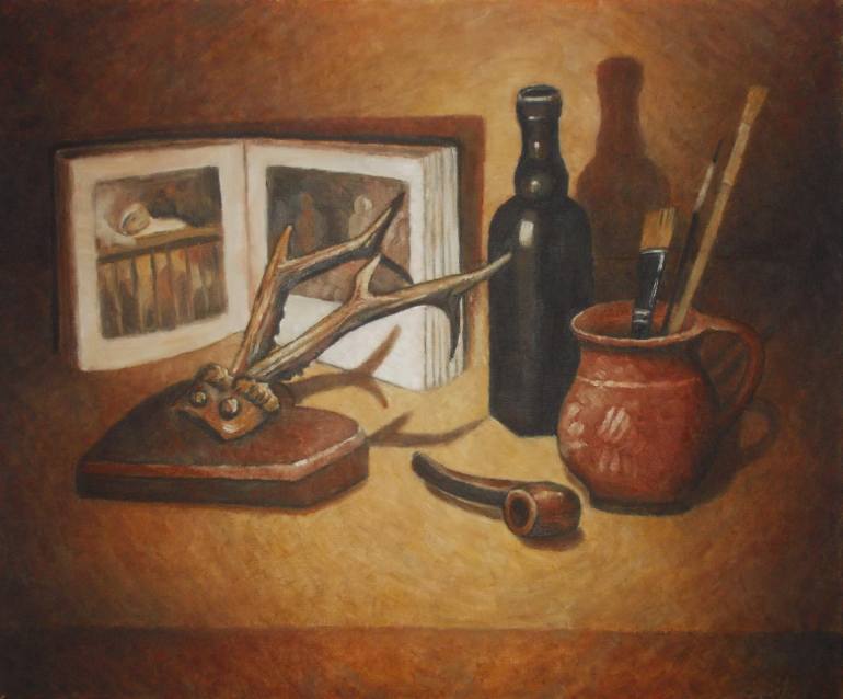 770x638 Saatchi Art Stille Life With Horns Painting By Florin Miclea - Painting Horns