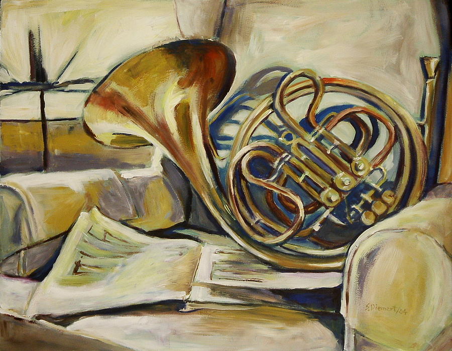 900x699 French Horn Painting By Sheila Diemert - Painting Horns