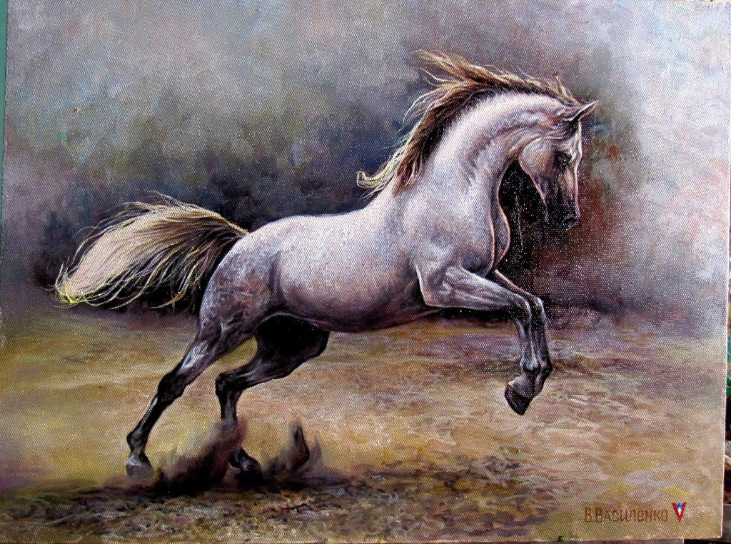 1024x762 Horse Oil Painting White Horse Westren Art Animal Oil - Painting Horse