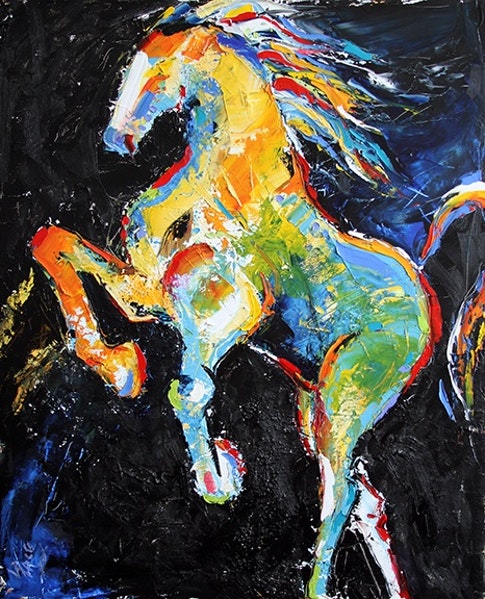 485x599 Colors Of Night Contemporary Horse Painting By Texas Artist Laurie - Painting Horse Colors