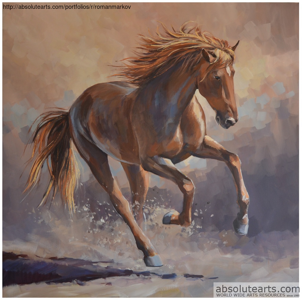 1024x1020 Roman Markov Artwork Red Horse Original Painting Acrylic - Painting Horses