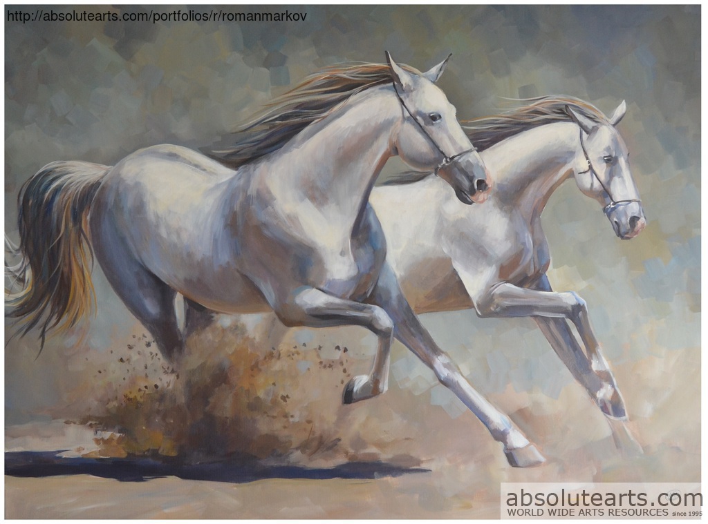 1024x759 Roman Markov Artwork Running Horses Original Painting Acrylic - Painting Horses