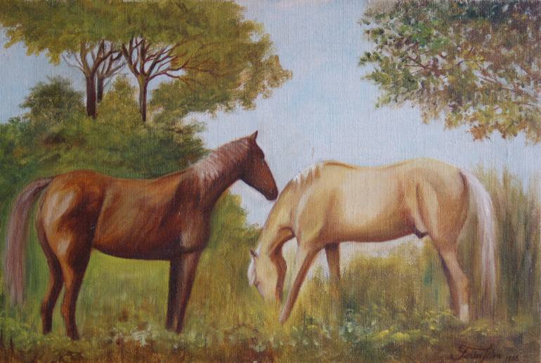 770x517 Saatchi Art Horses In The Field Painting By Pedro Silva - Painting Horses