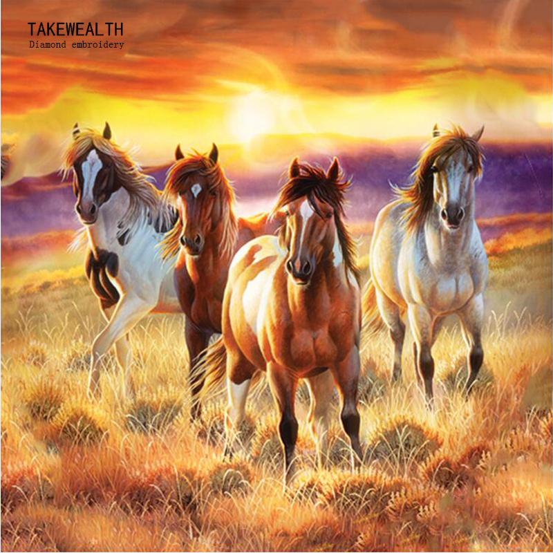 800x800 5d Diy Diamond Painting Horses In The Sunset - Painting Horses