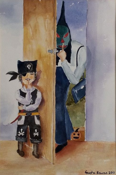 487x735 Trick Or Treat, Humor Watercolor Painting Watercolor, Watercolor - Painting Humor