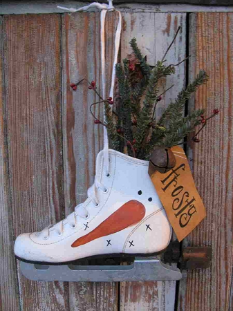 337x450 Primitive Frosty The Snowman Hand Painted Vintage Kids Ice Skate - Painting Ice Skates