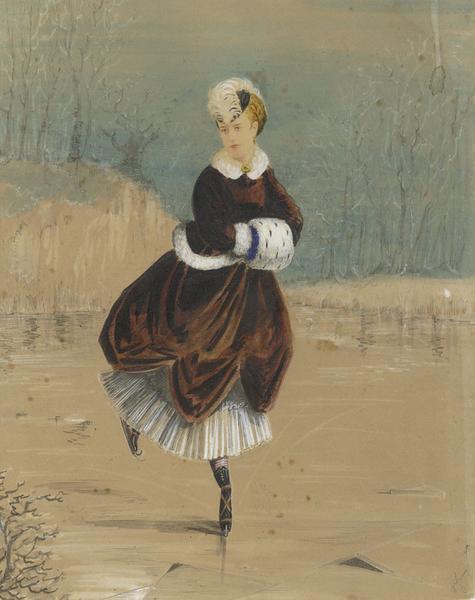 475x600 Young Lady Ice Skating - Painting Ice Skates