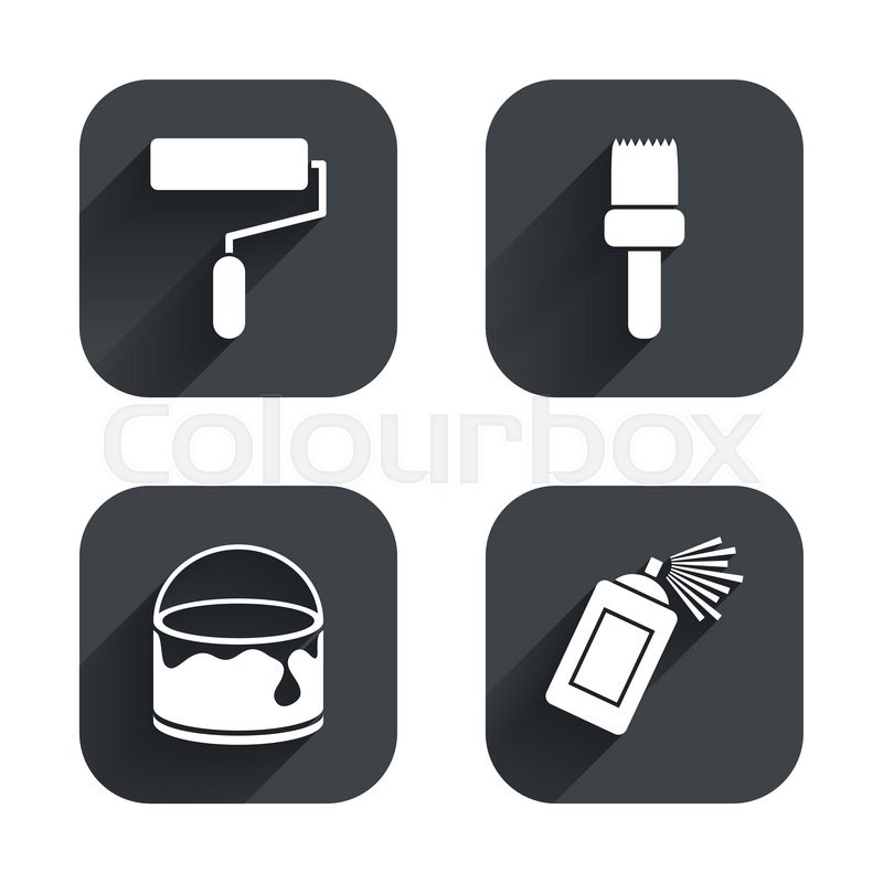 800x800 Painting Roller, Brush Icons. Spray Can And Bucket Of Paint Signs - Painting Icon