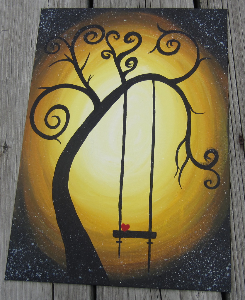 836x1024 Enticing Canvas Painting Ideas With Dried Tree And Swing Picture - Painting Ideas