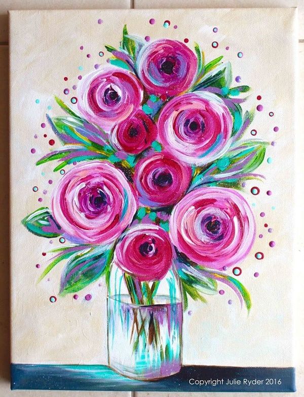 600x783 80 Easy Acrylic Canvas Painting Ideas For Beginners - Painting Ideas Flowers