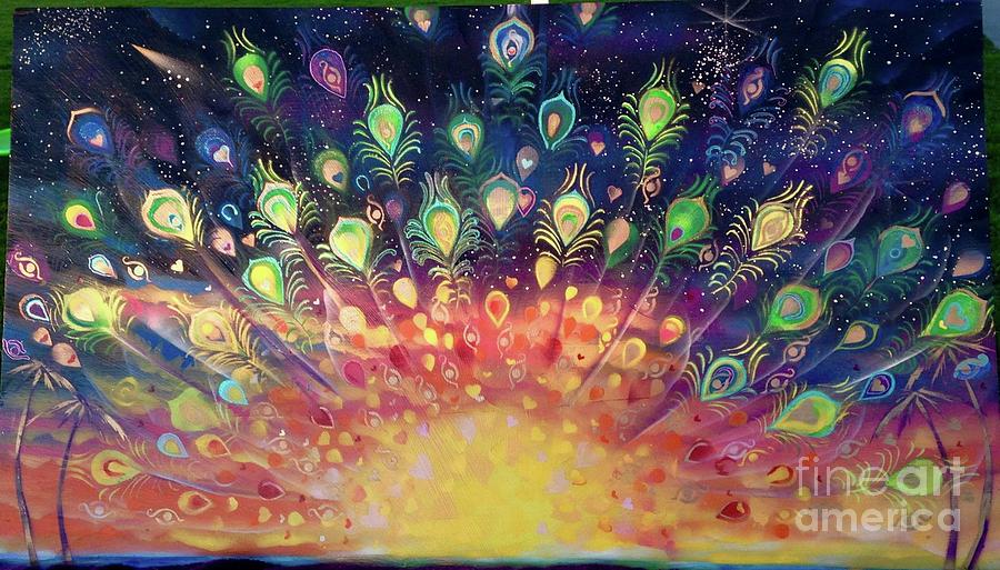 900x513 Peacock Sunset Painting By A S L - Painting In Asl