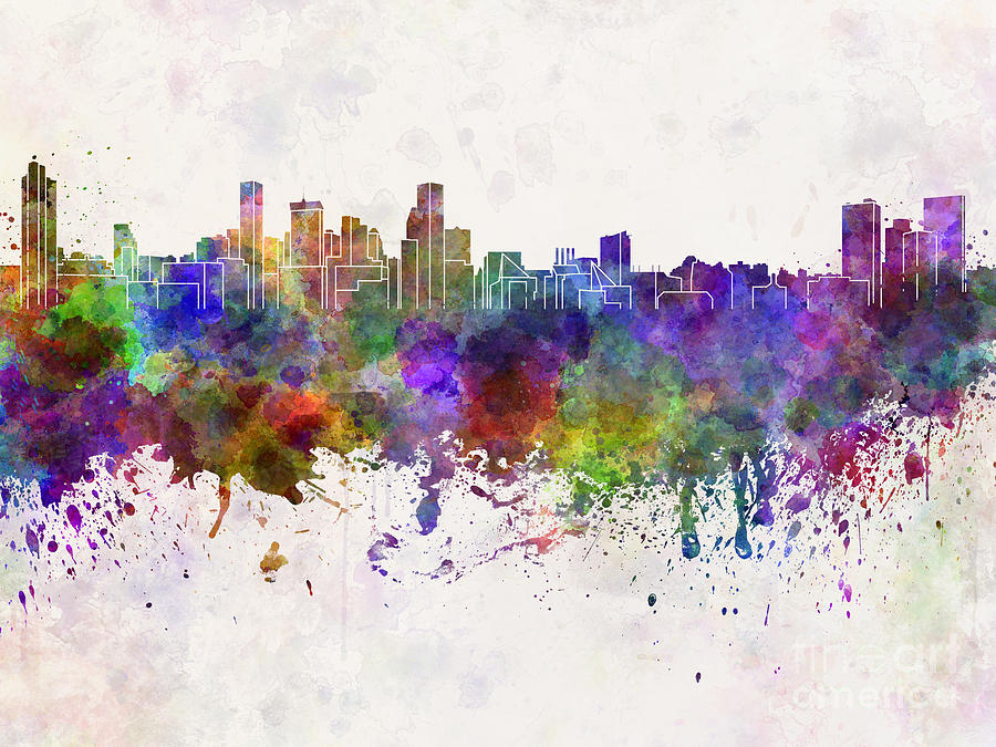 900x675 Baltimore Skyline In Watercolor Background Painting By Pablo Romero - Painting In Baltimore