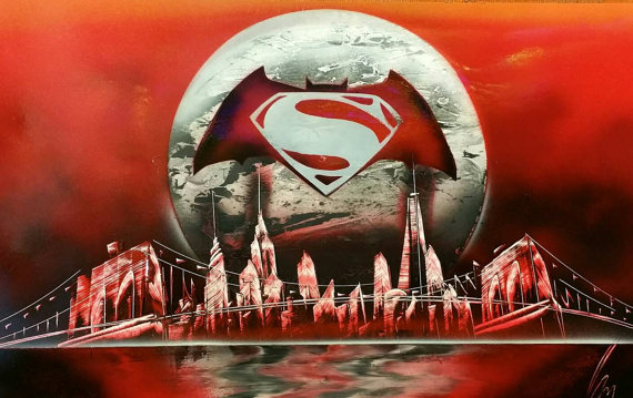 570x359 Batman Vs Superman Spray Paint Art Space Painting - Painting In Batman Vs Superman