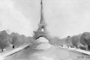 300x200 Eiffel Tower Watercolor Painting - Painting In Black And White