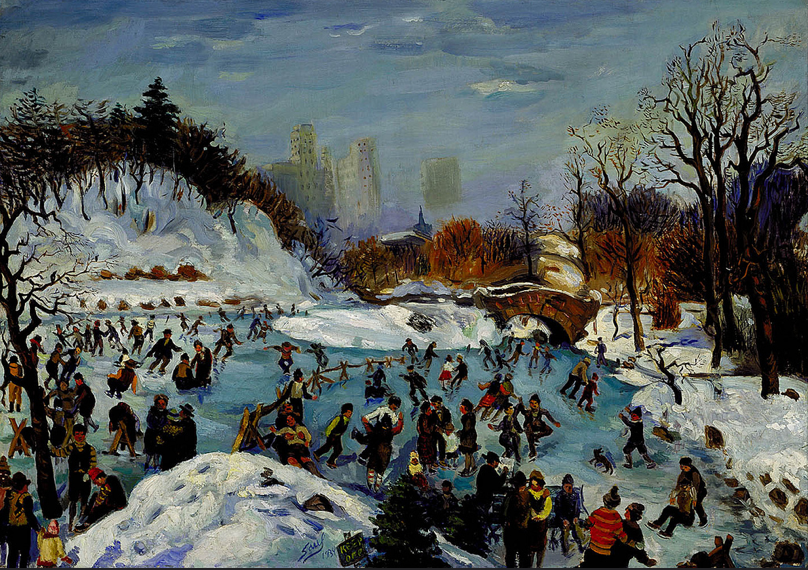 808x570 Skating In Central Park Painting Ephemeral New York - Painting In Central Park